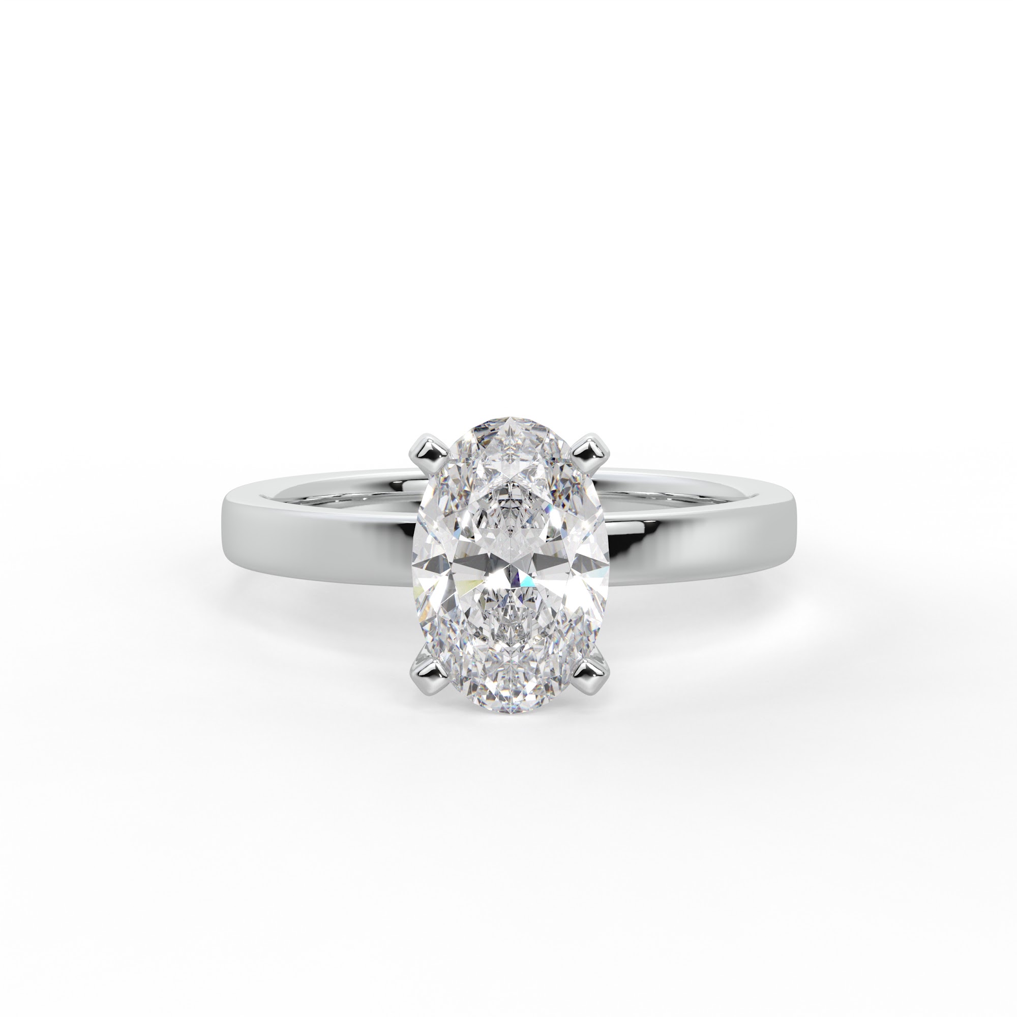 Oval Diamond Four-Claw Solitaire Engagement Ring