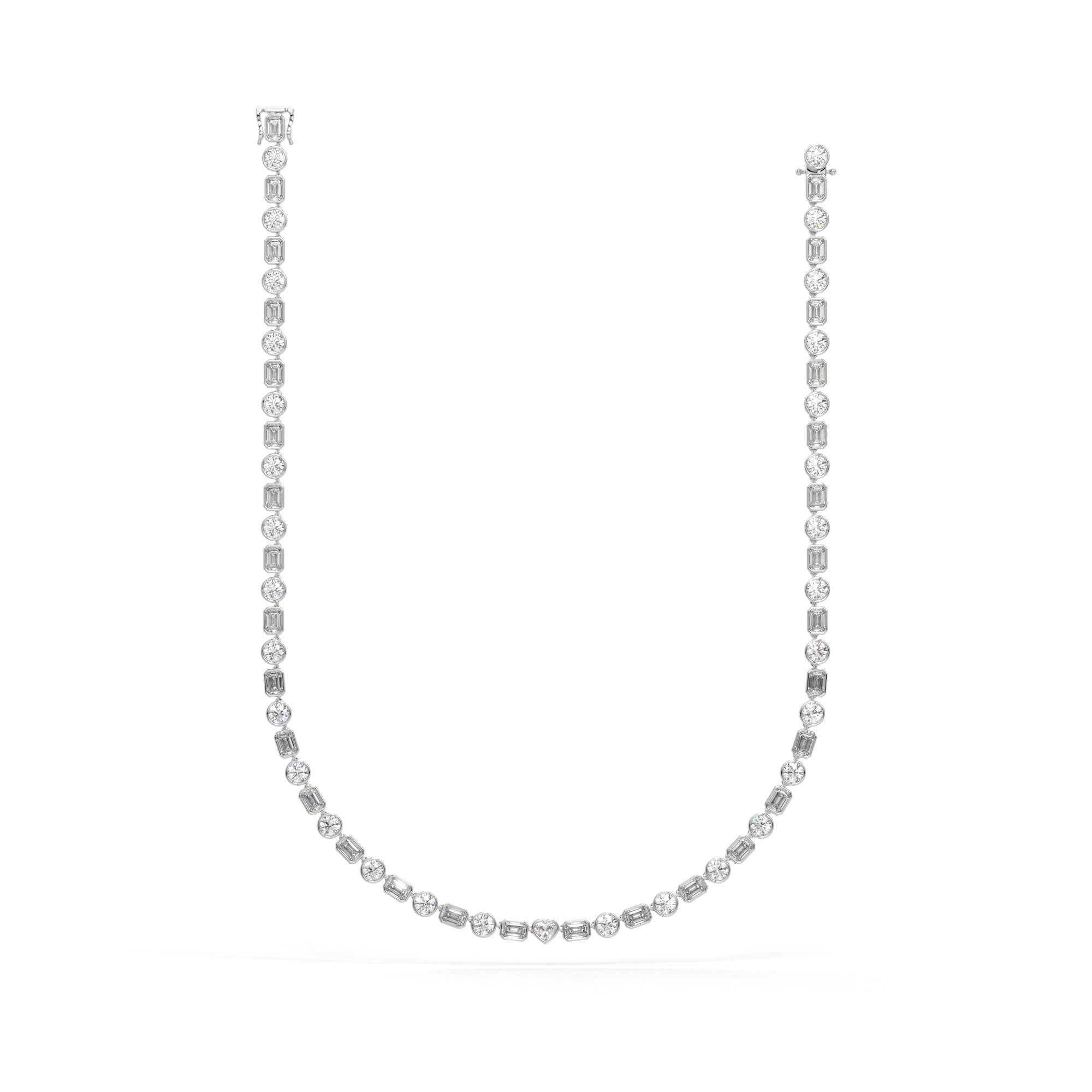 Round and Emerald Cut Diamond Bezel Tennis Necklace