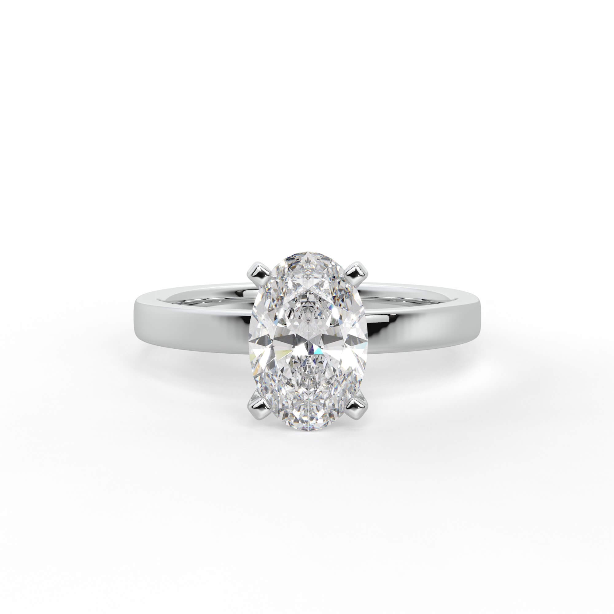 Oval Diamond Four-Claw Solitaire Engagement Ring