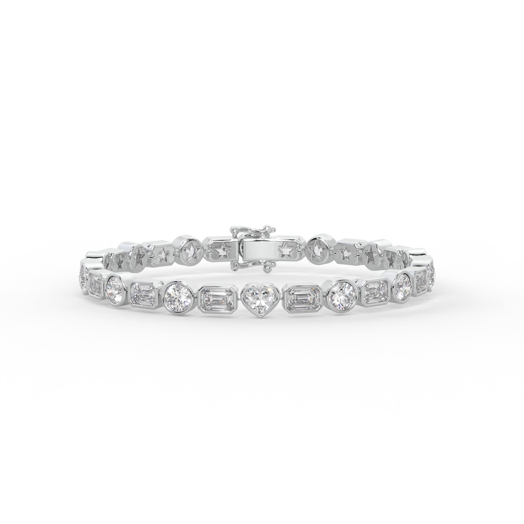 Mixed-Shape Diamond Tennis Bracelet with Heart Centre