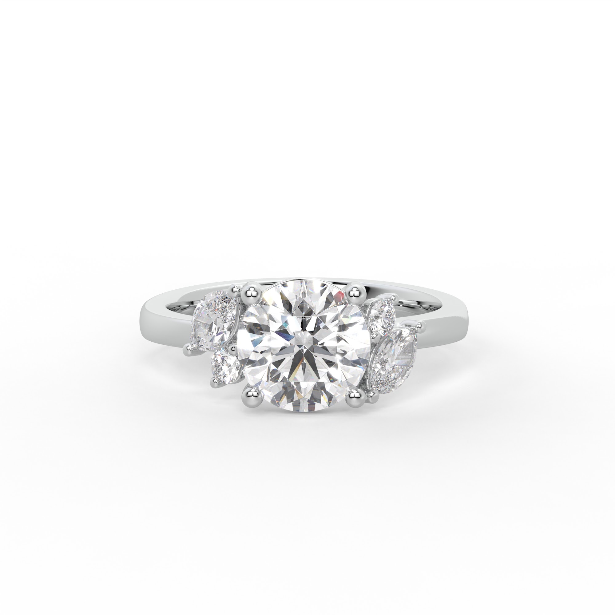 Round Diamond Engagement Ring with Marquise Clusters