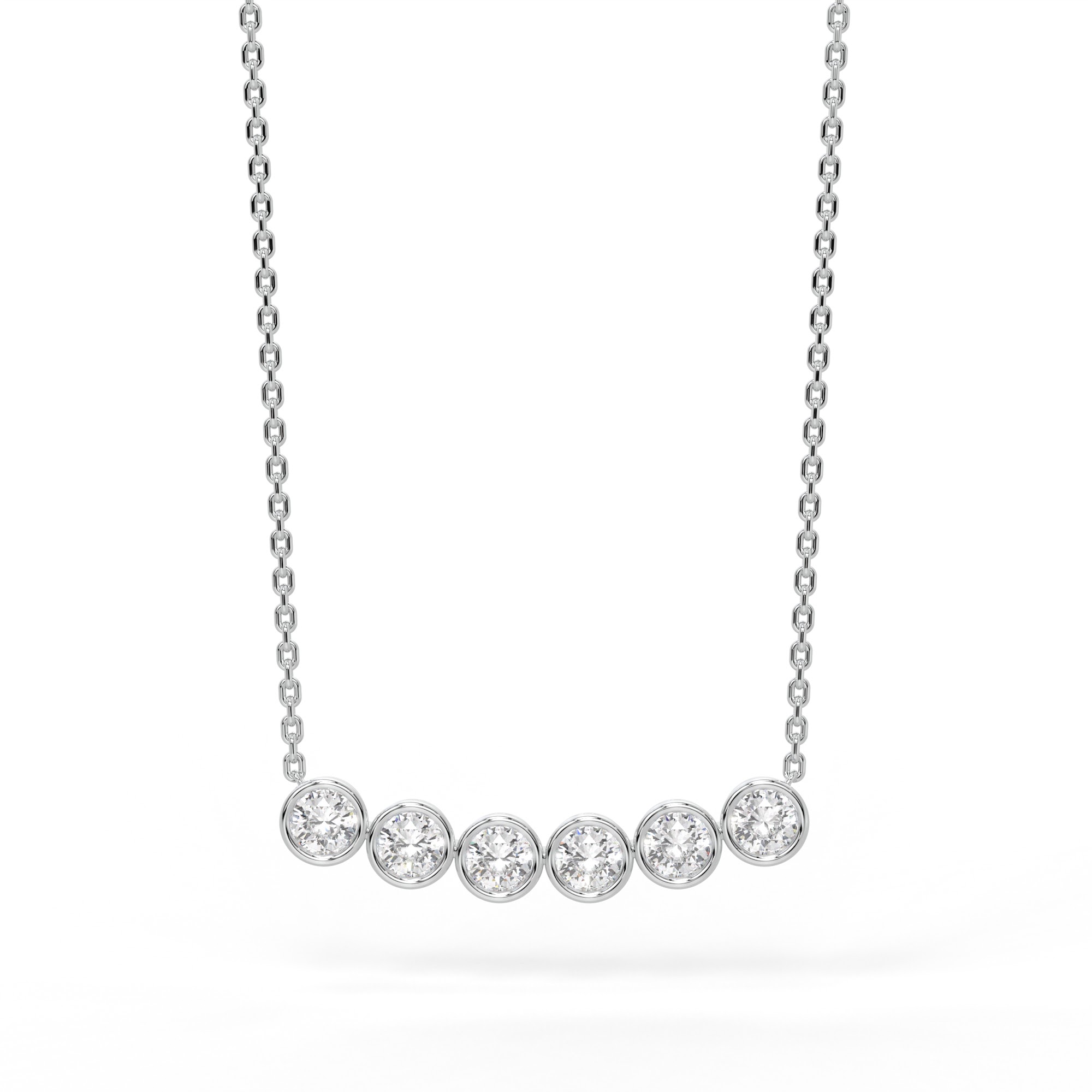 Six Stone Round Diamond Curved Bar Necklace