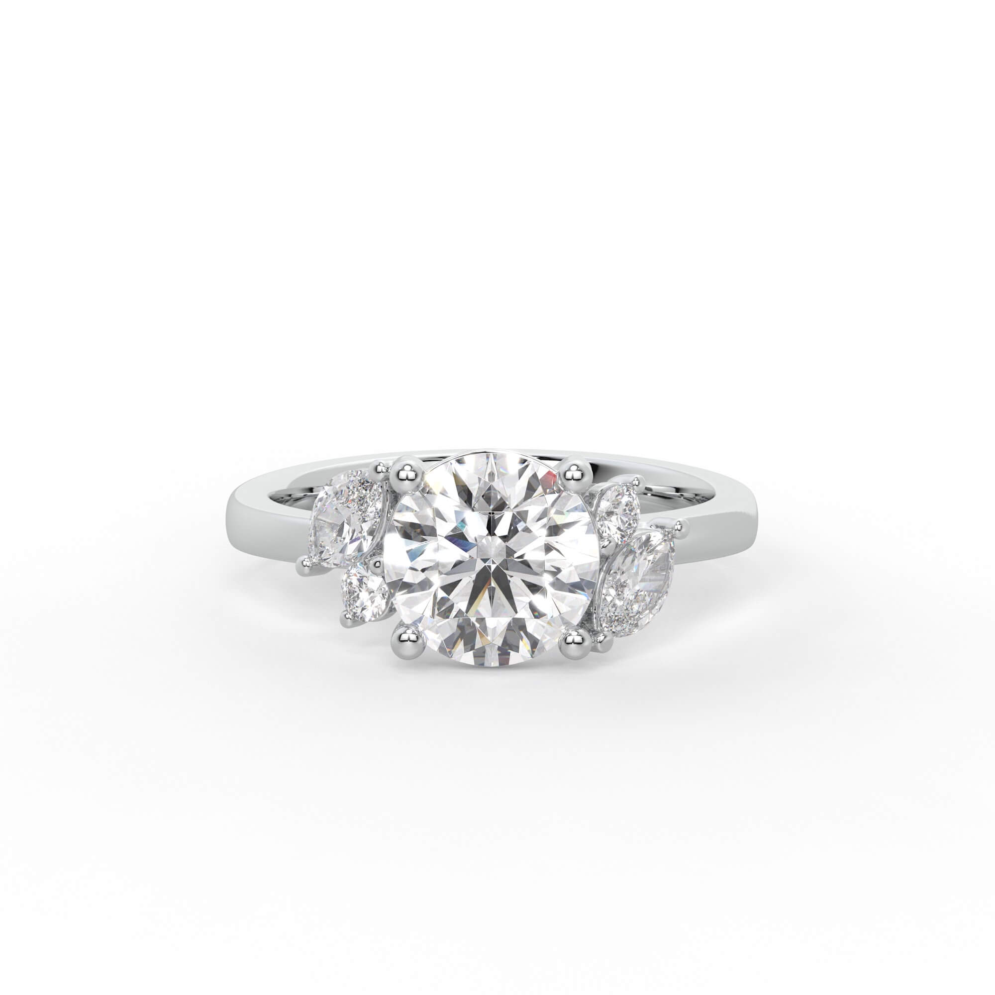 Round Diamond Engagement Ring with Marquise Clusters
