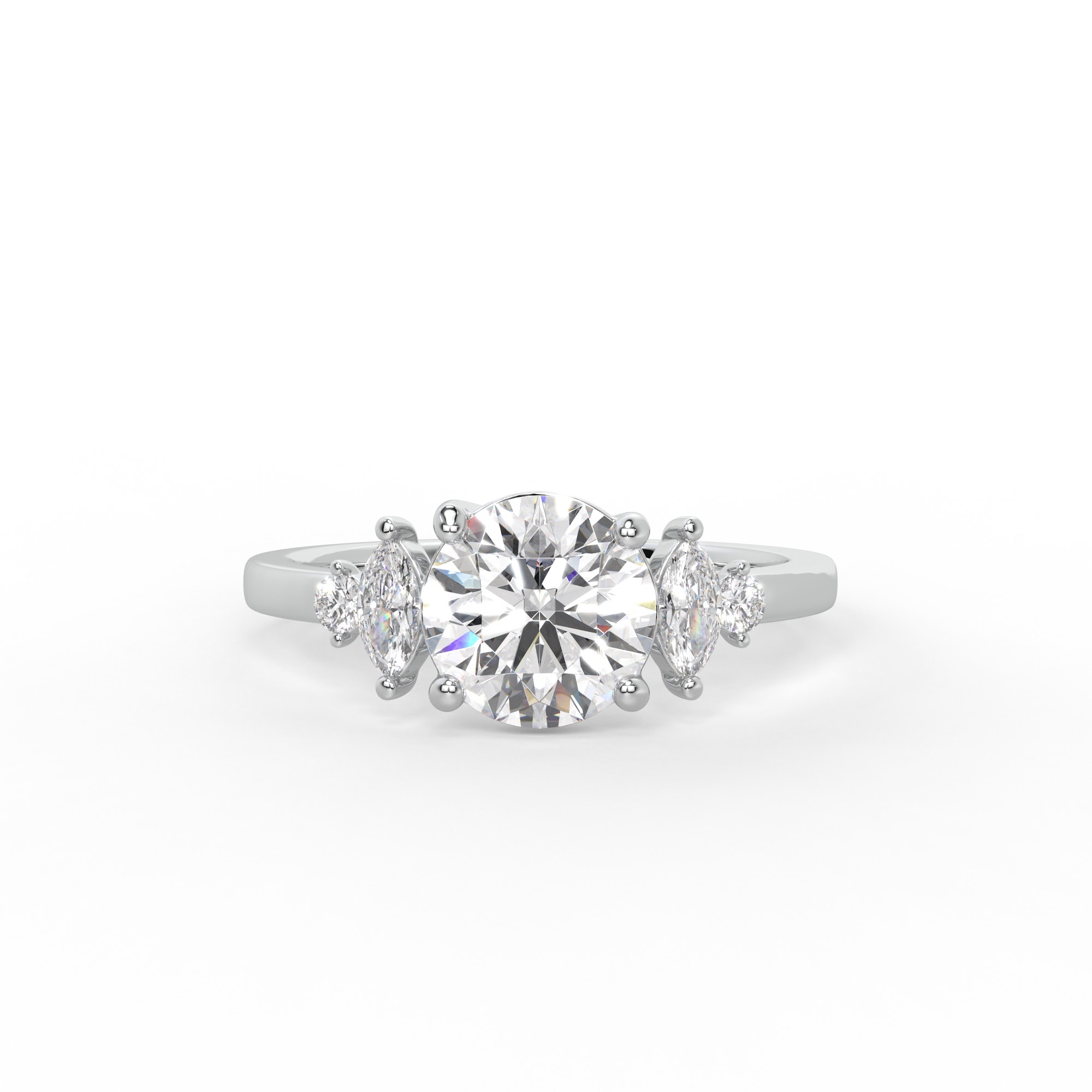 Round Diamond Five Stone Ring with Marquise Accents