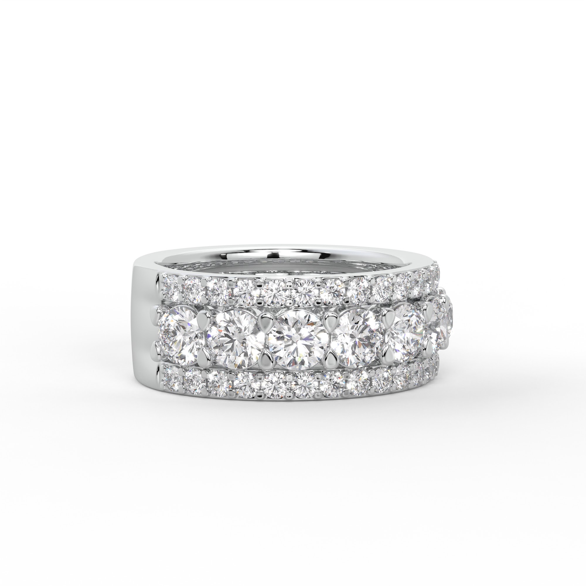 Domed Three Row Diamond Statement Band