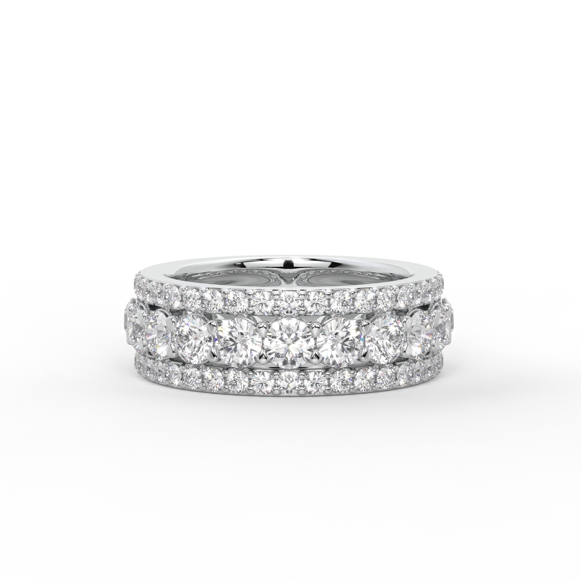 Three Row Round Diamond Pavé Eternity Band