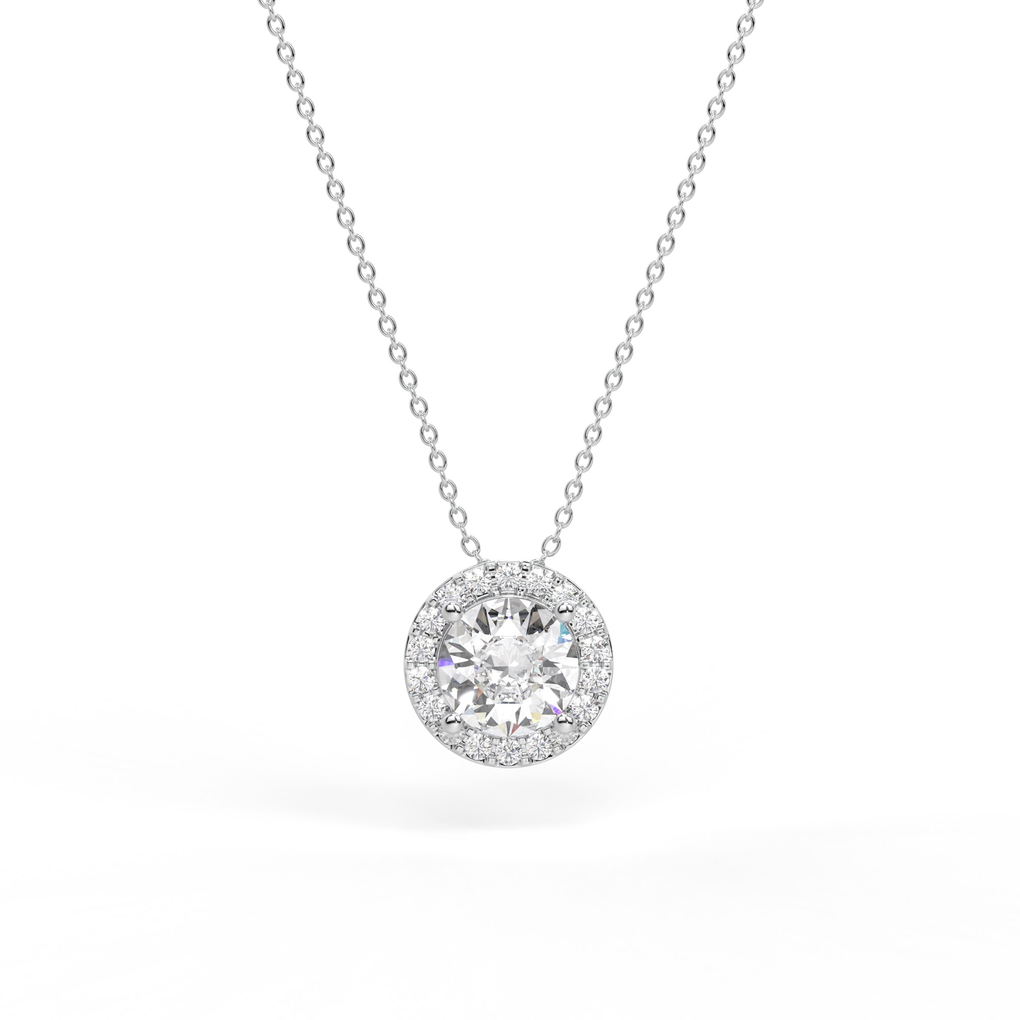 Round Diamond Halo Pendant Necklace