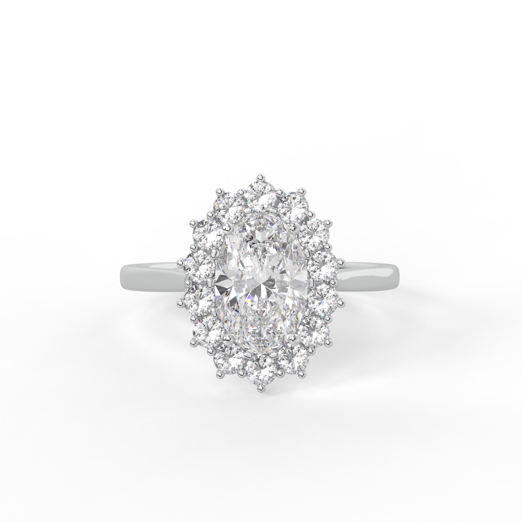 Oval Diamond Cluster Halo Engagement Ring