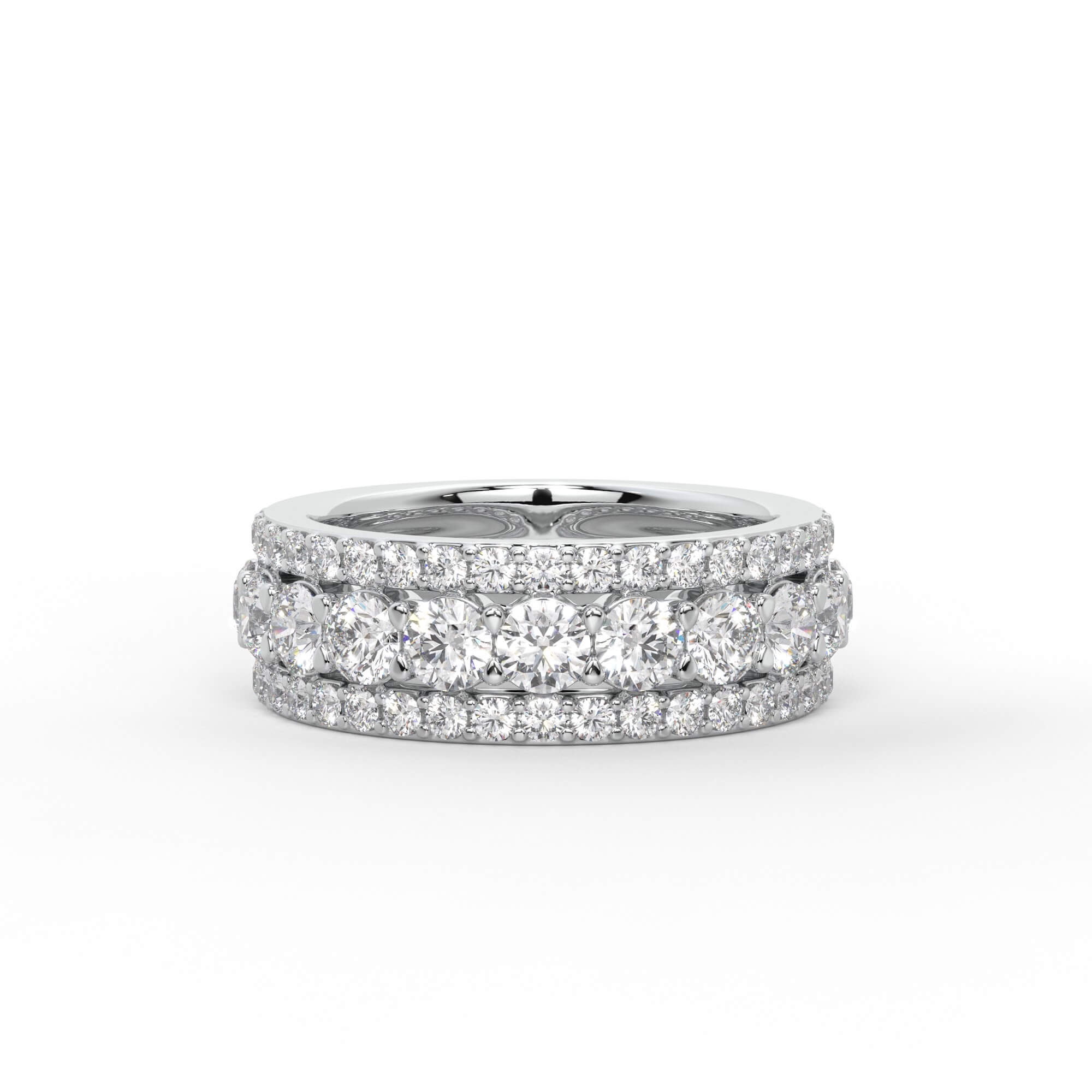 Three Row Round Diamond Pavé Eternity Band