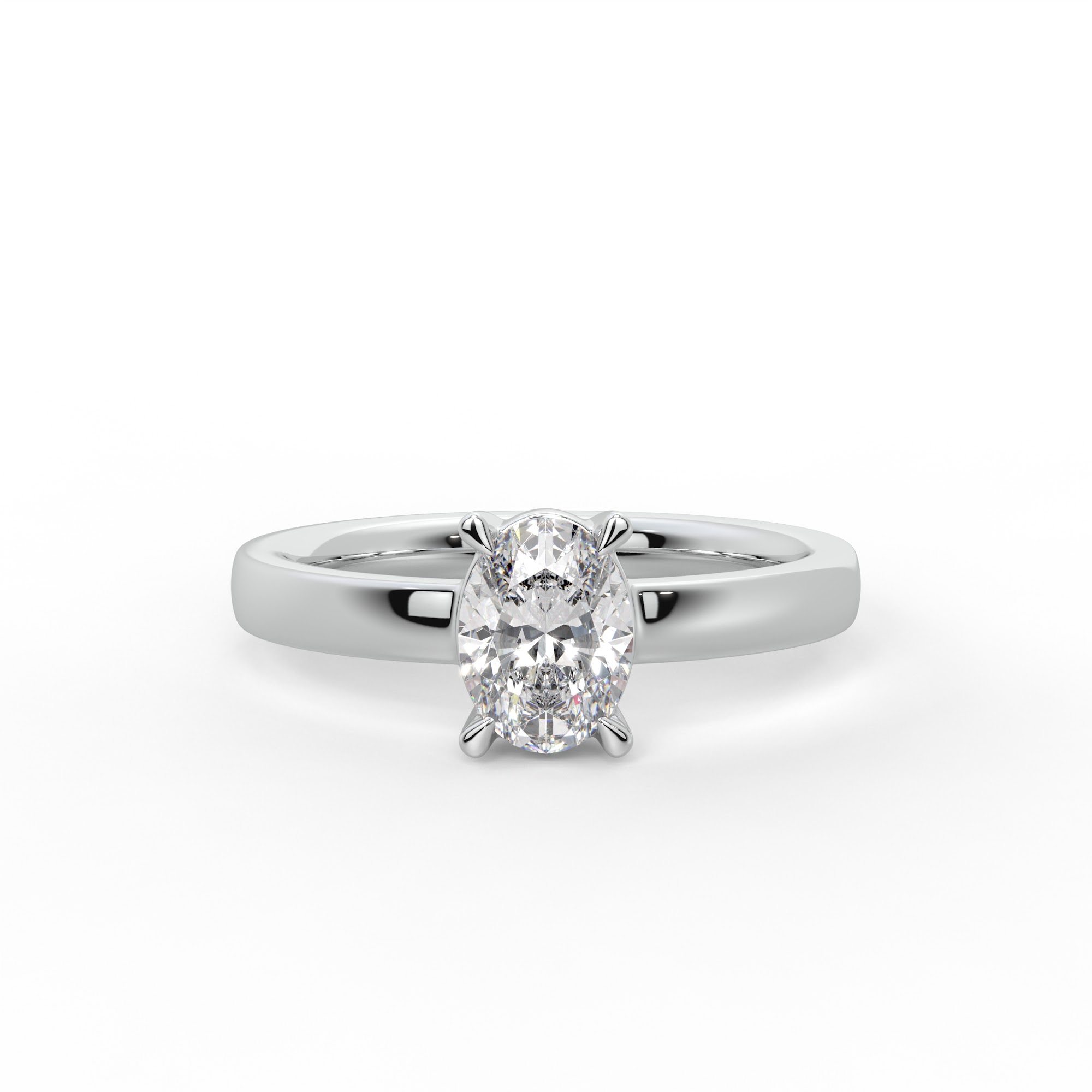 Low-Profile Oval Diamond Solitaire Engagement Ring