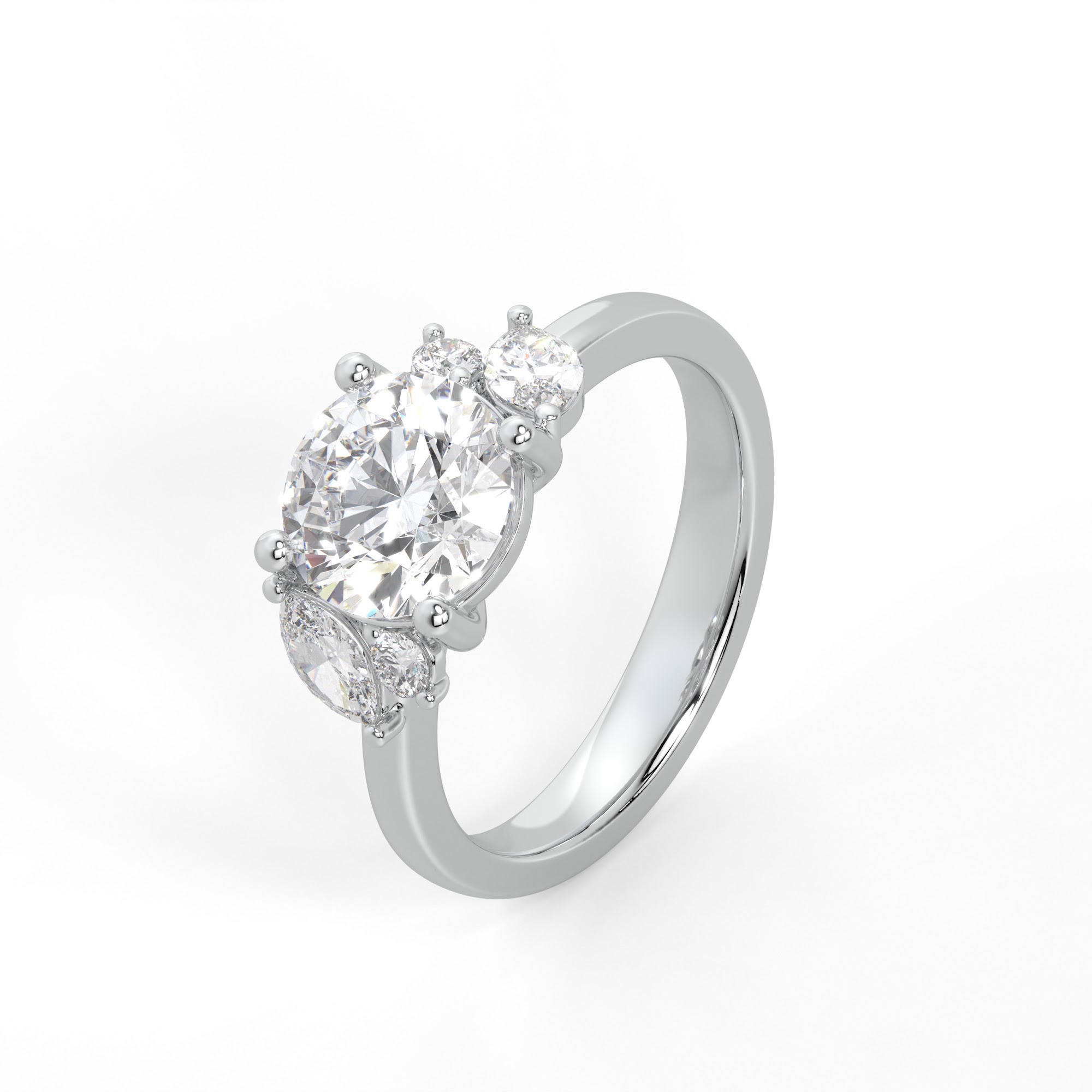 Round Diamond Engagement Ring with Marquise Clusters