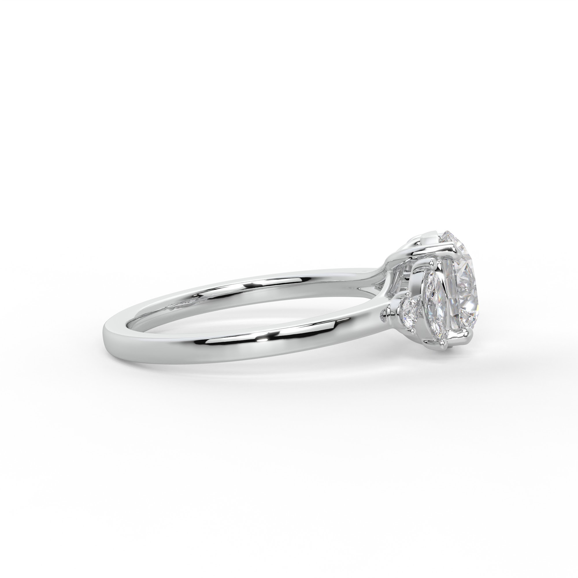 Round Diamond Five Stone Ring with Marquise Accents