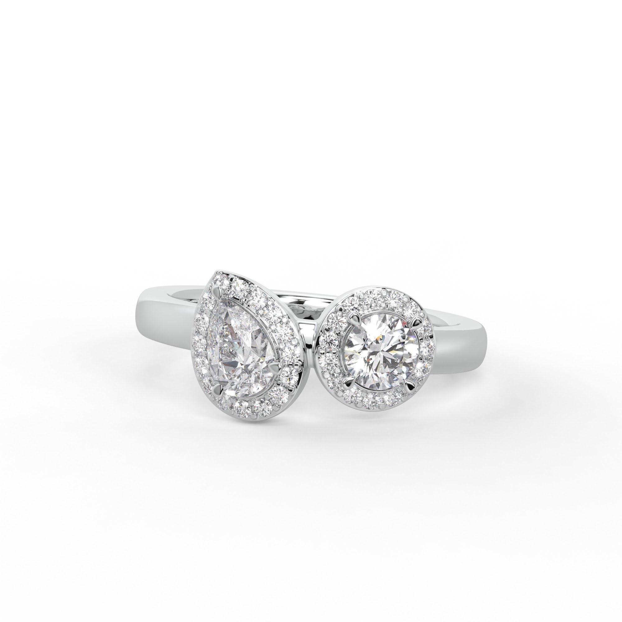 Pear and Round Diamond Toi et Moi Halo Ring