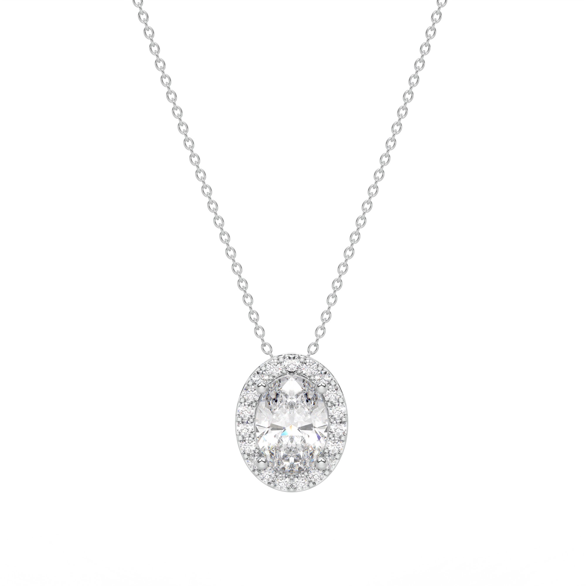 Oval Diamond Halo Pendant Necklace