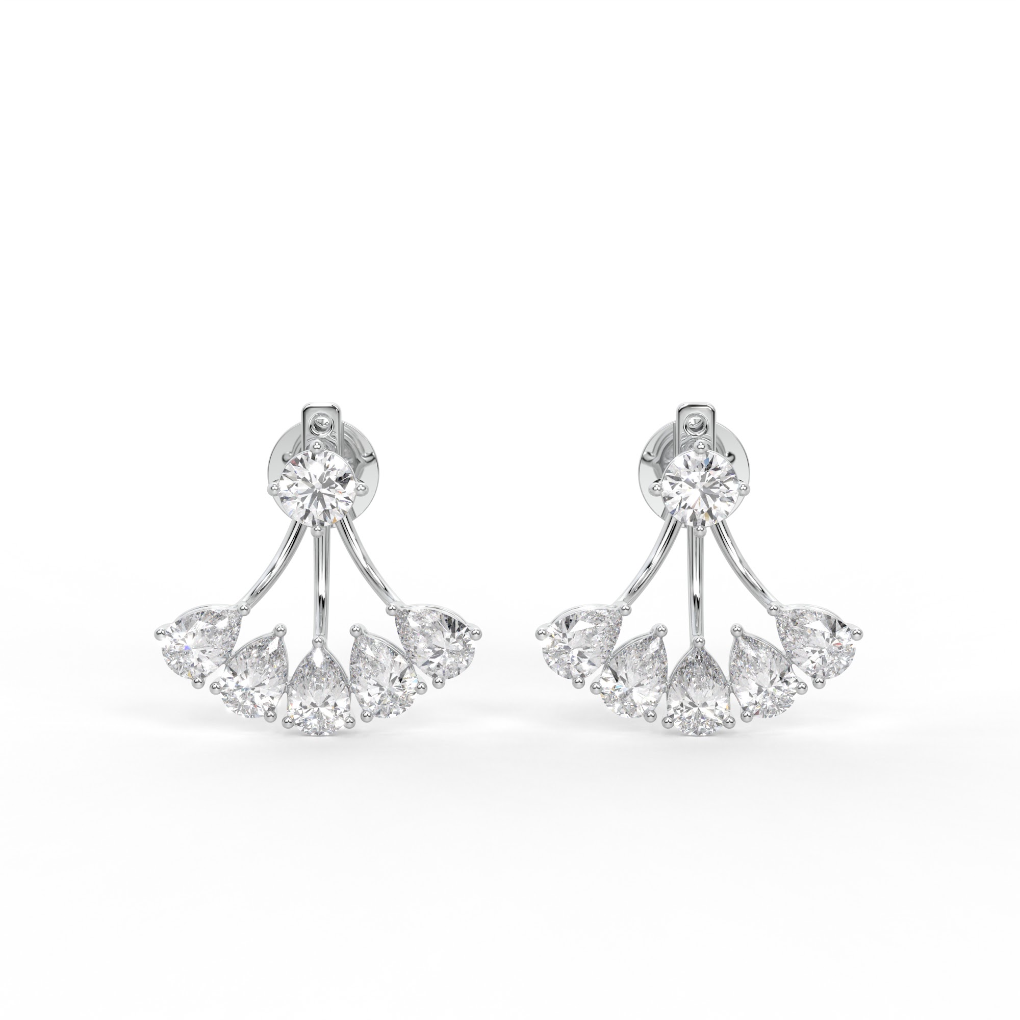 Round and Pear Diamond Fan Jacket Earrings