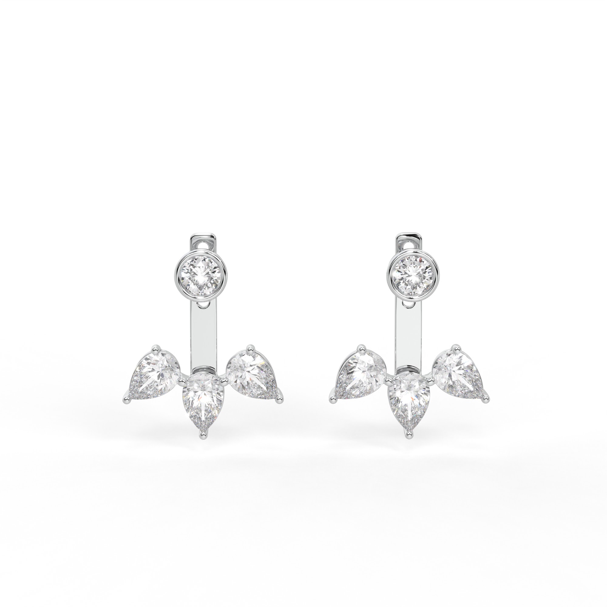 Round and Pear Diamond Ear Jacket Earrings