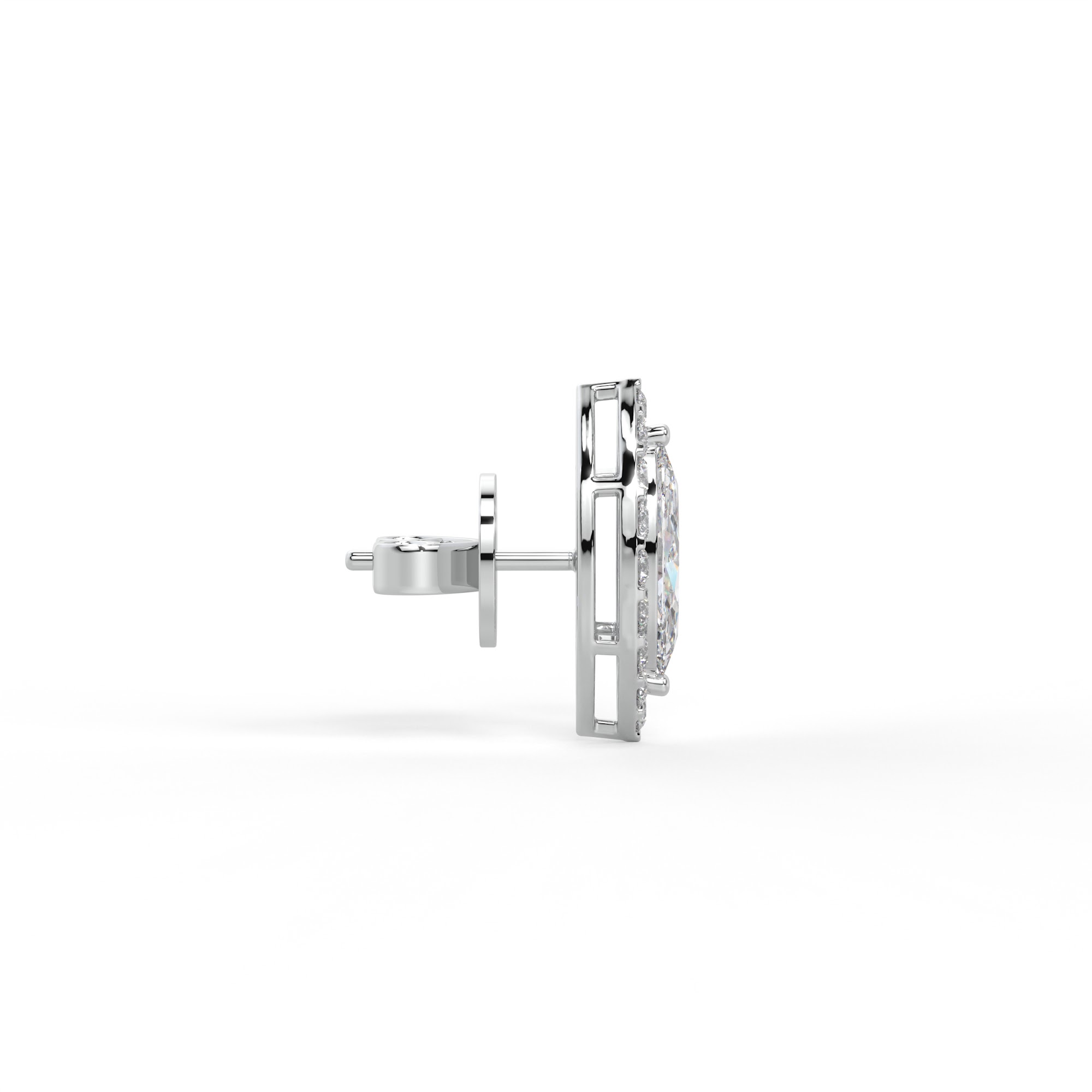 Marquise and Round Diamond Halo Stud Earrings