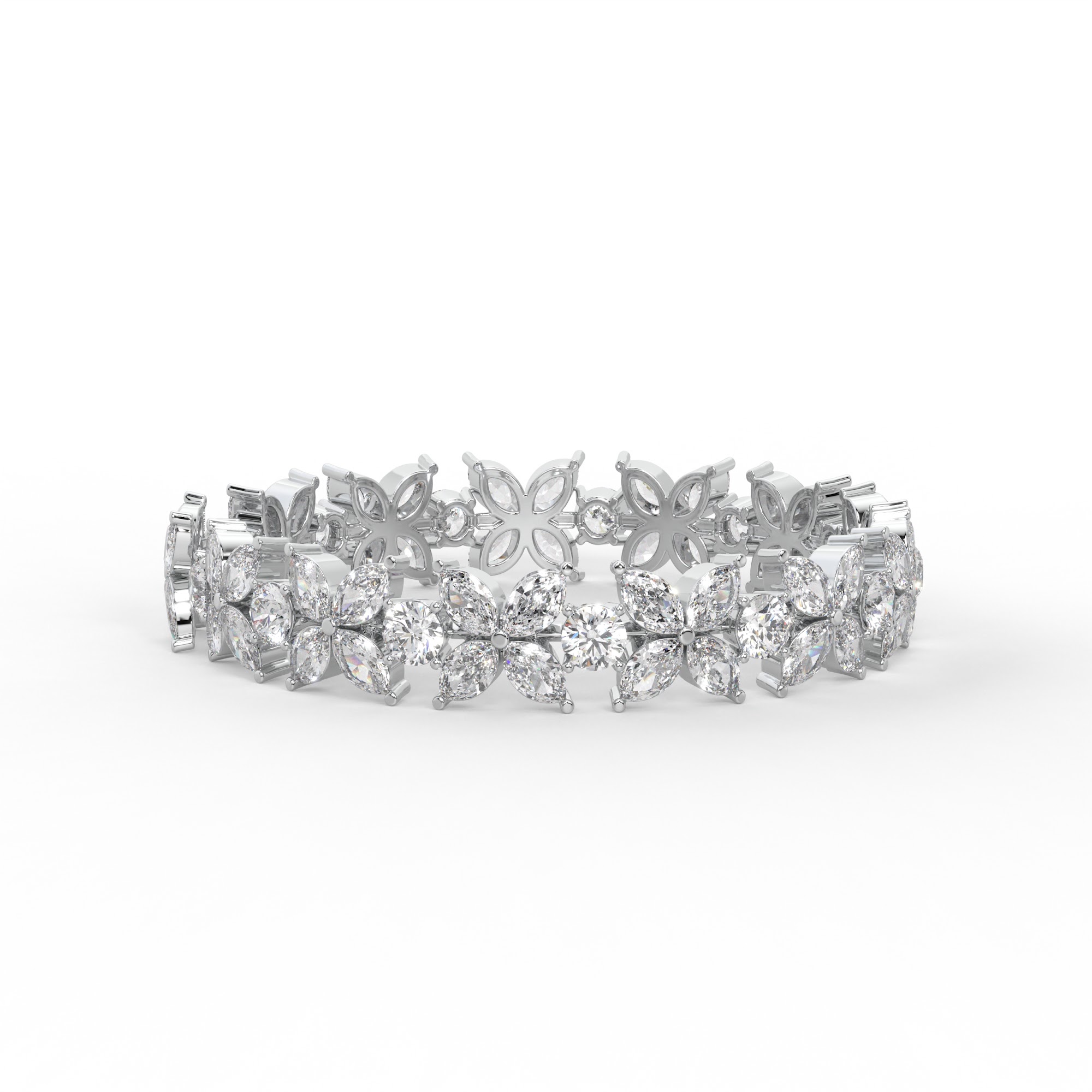 Marquise and Round Diamond Floral Cluster Bracelet