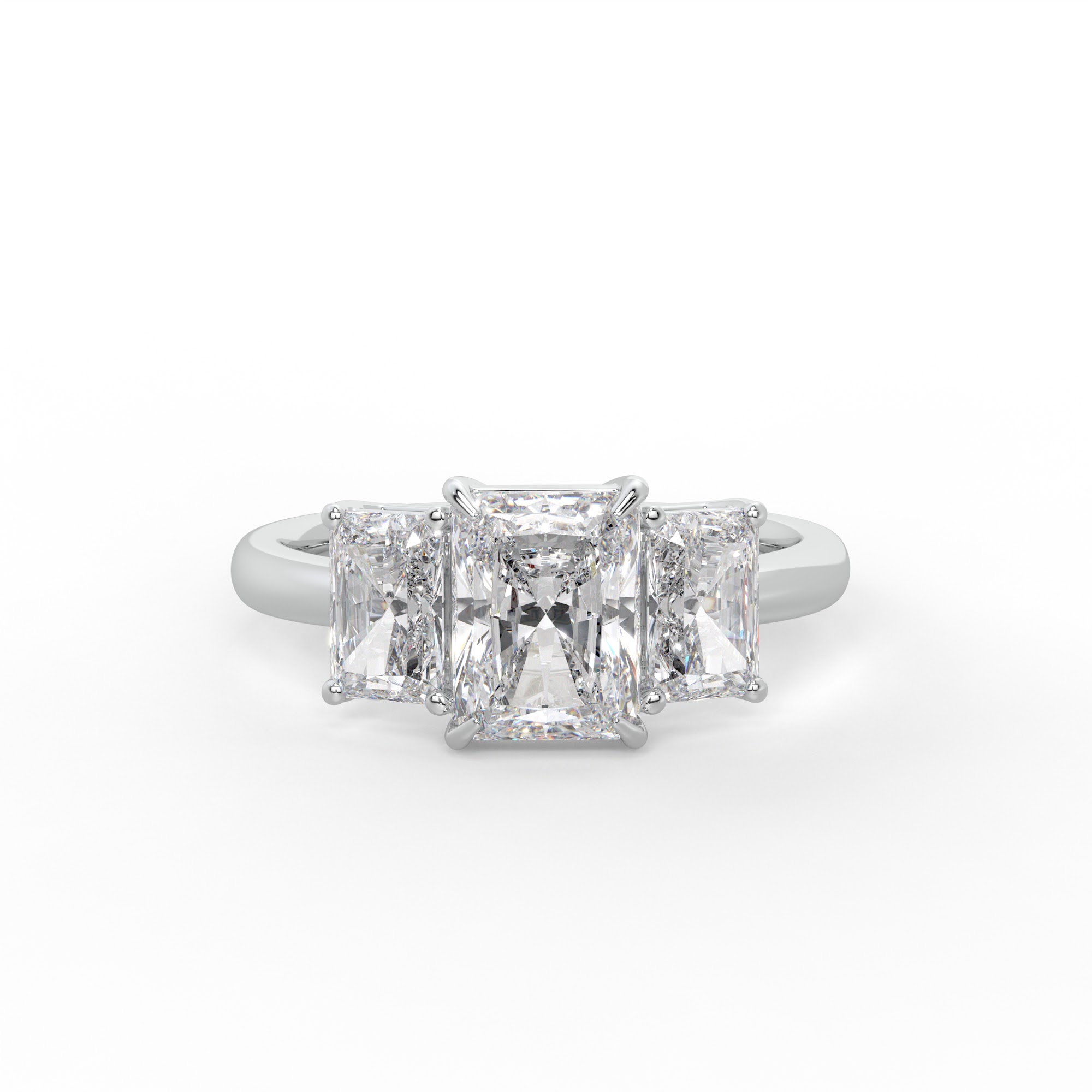 Three Stone Radiant Side Diamond Engagement Ring Setting