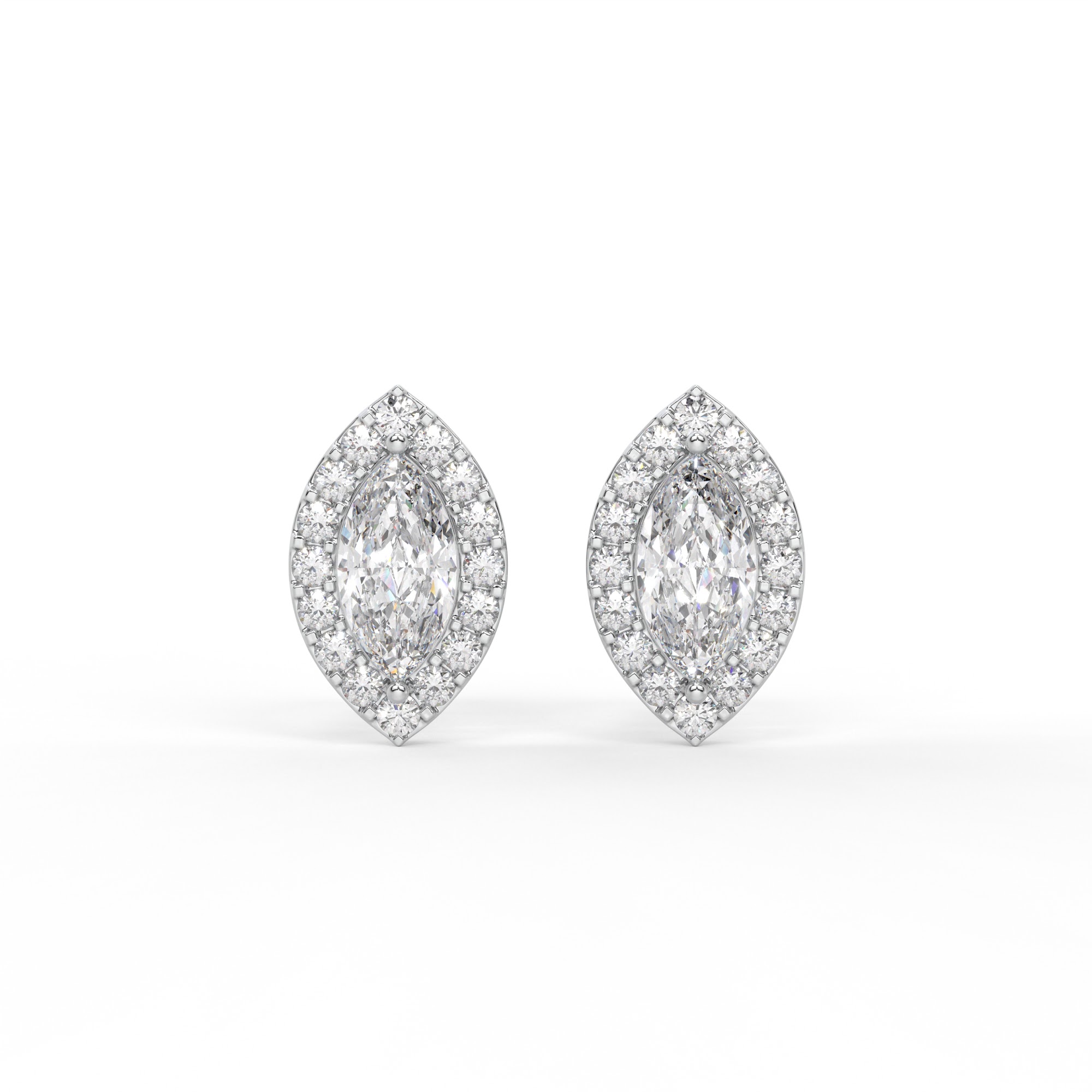 Marquise and Round Diamond Halo Stud Earrings