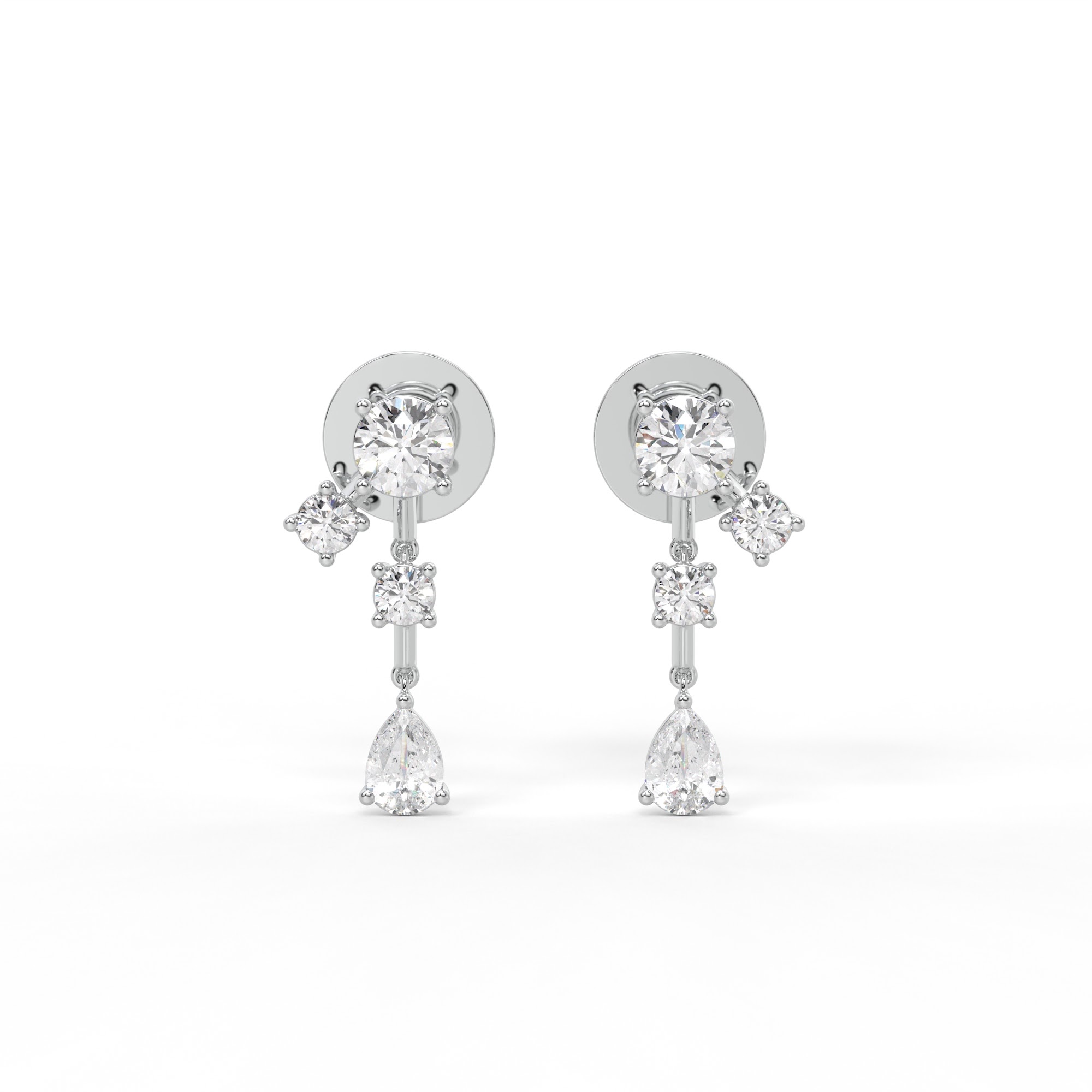 Round and Pear Diamond Jacket Drop Earrings