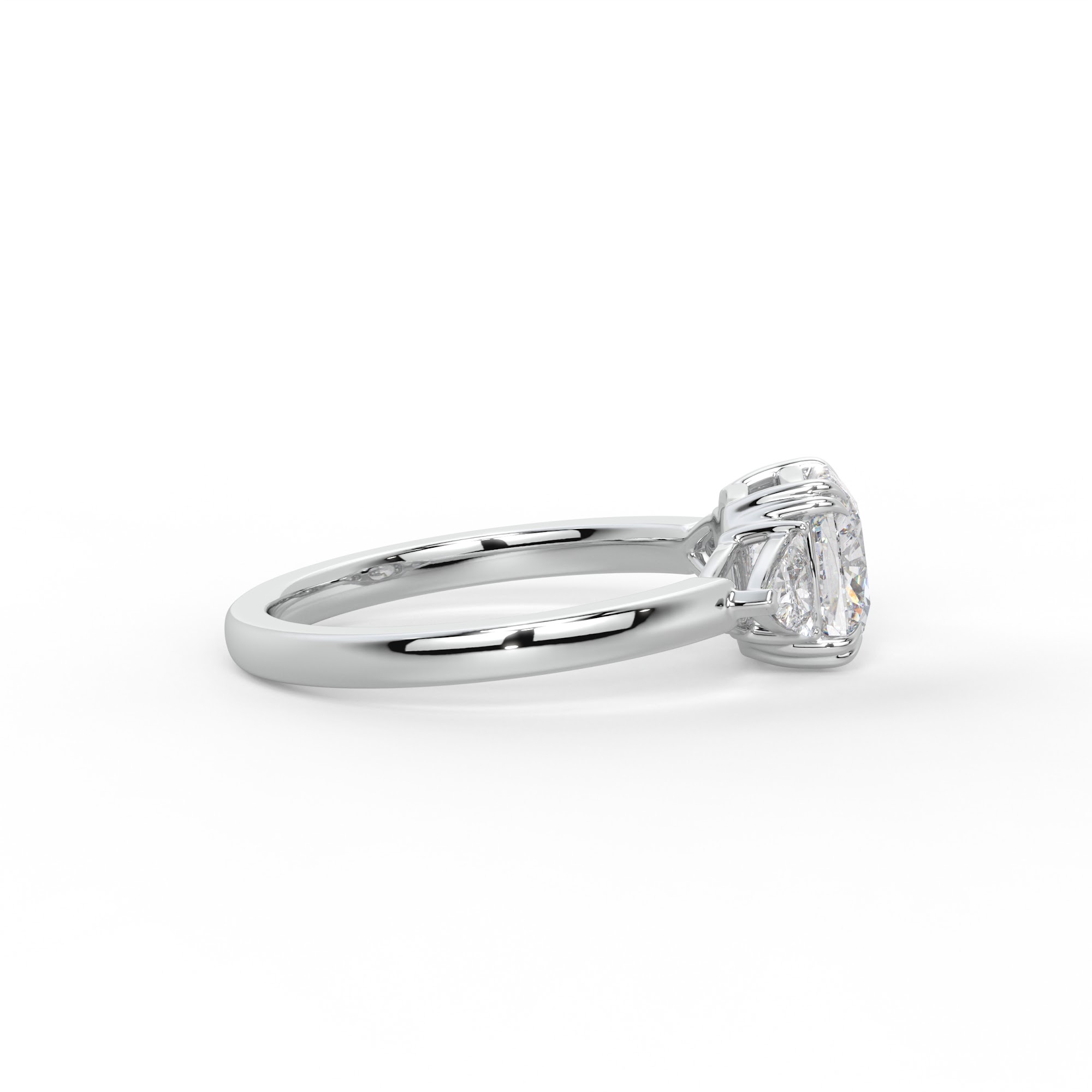 Trillion Side Stone Three Stone Diamond Ring Setting