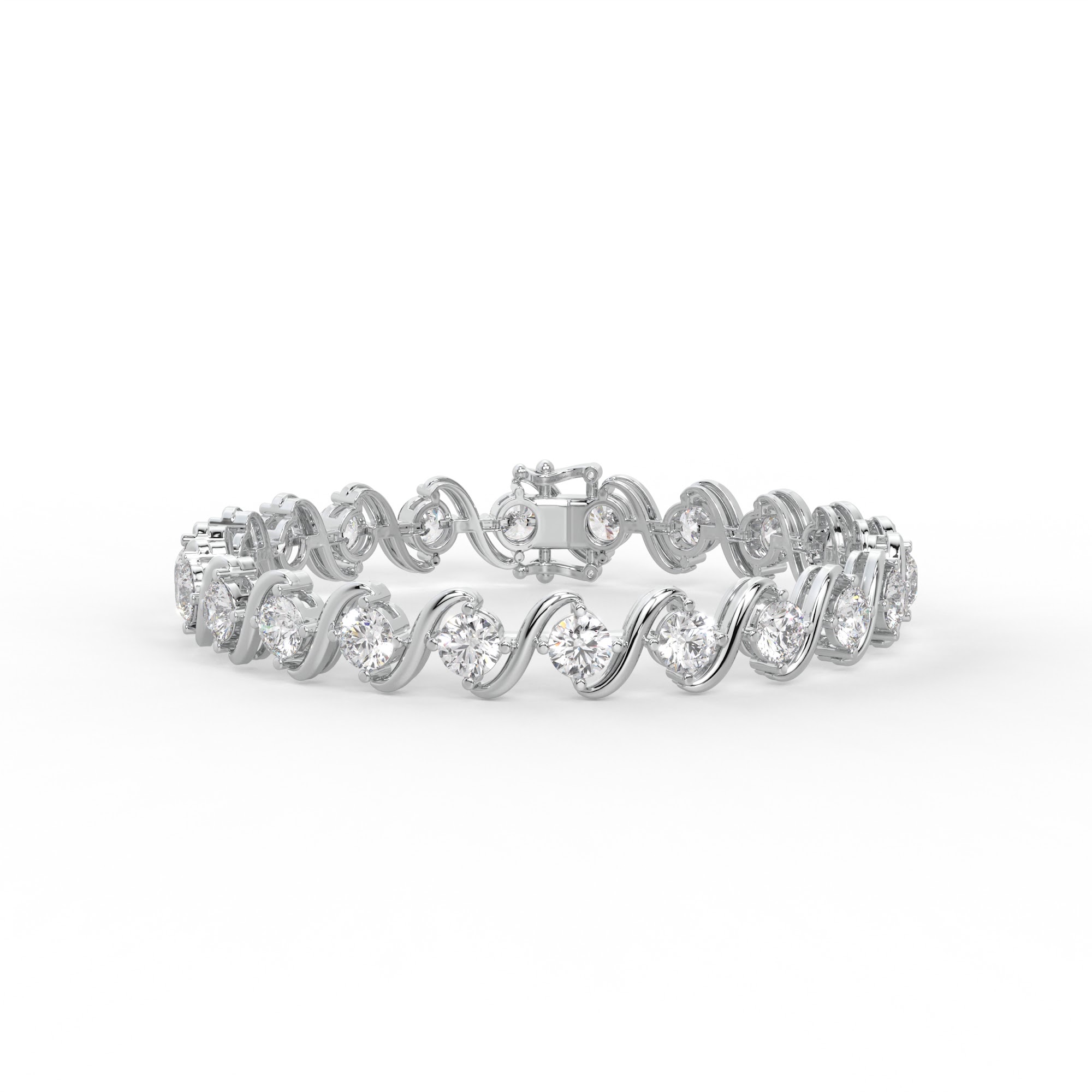 Round Diamond S-Link Swirl Tennis Bracelet