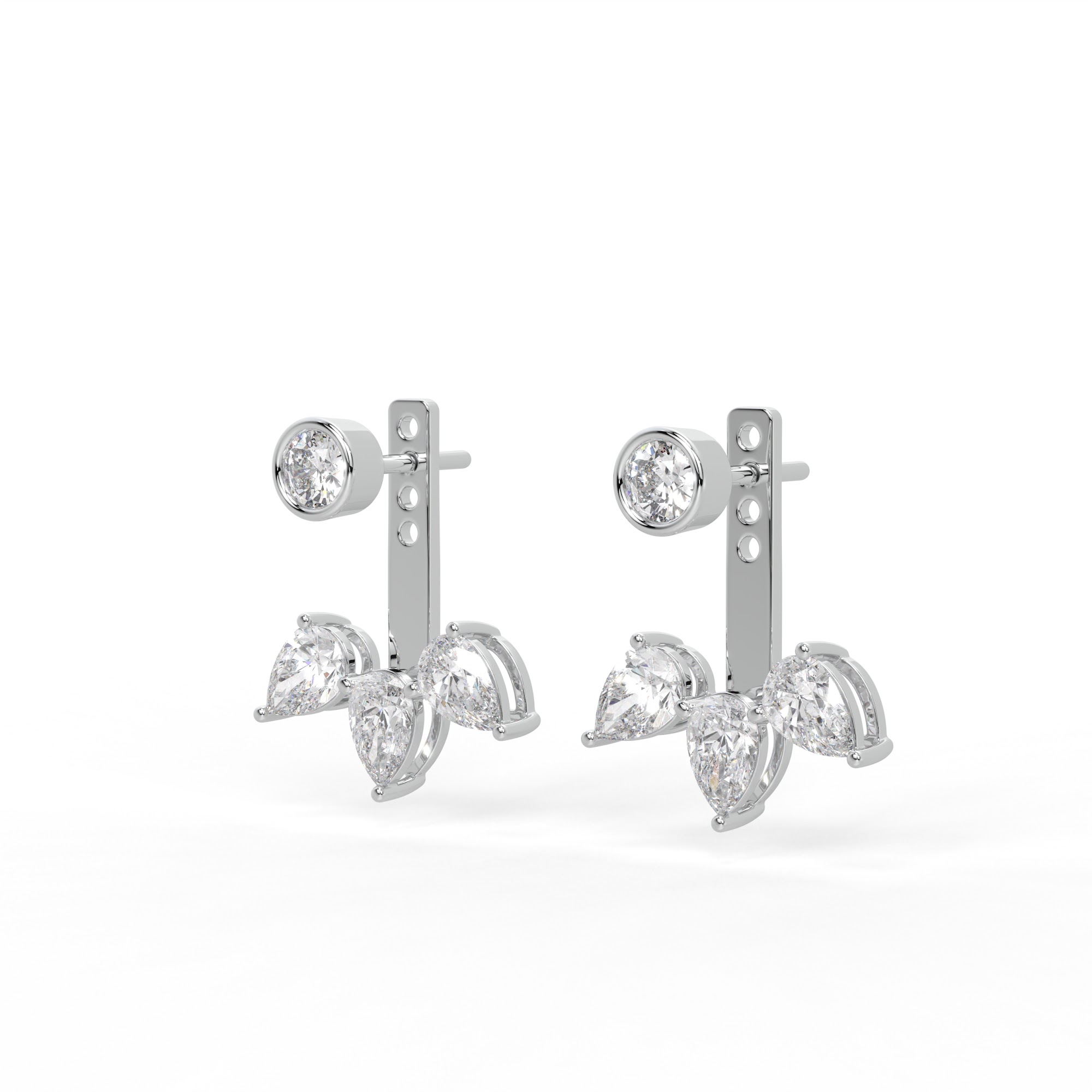 Round and Pear Diamond Ear Jacket Earrings