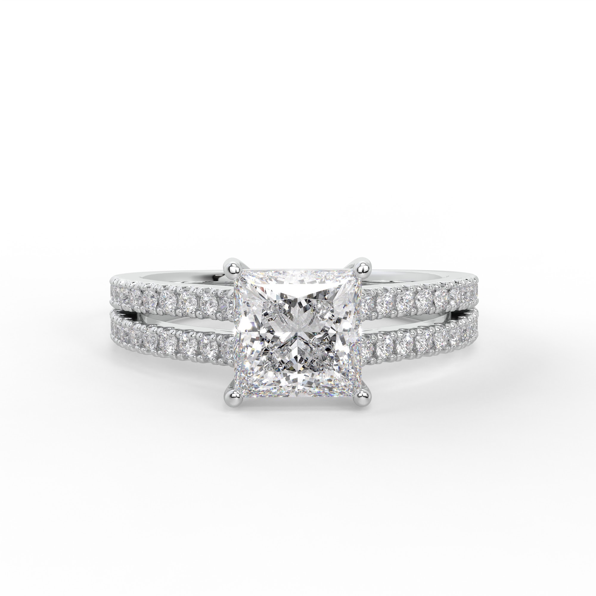 Princess-Cut Diamond Pavé Engagement Ring