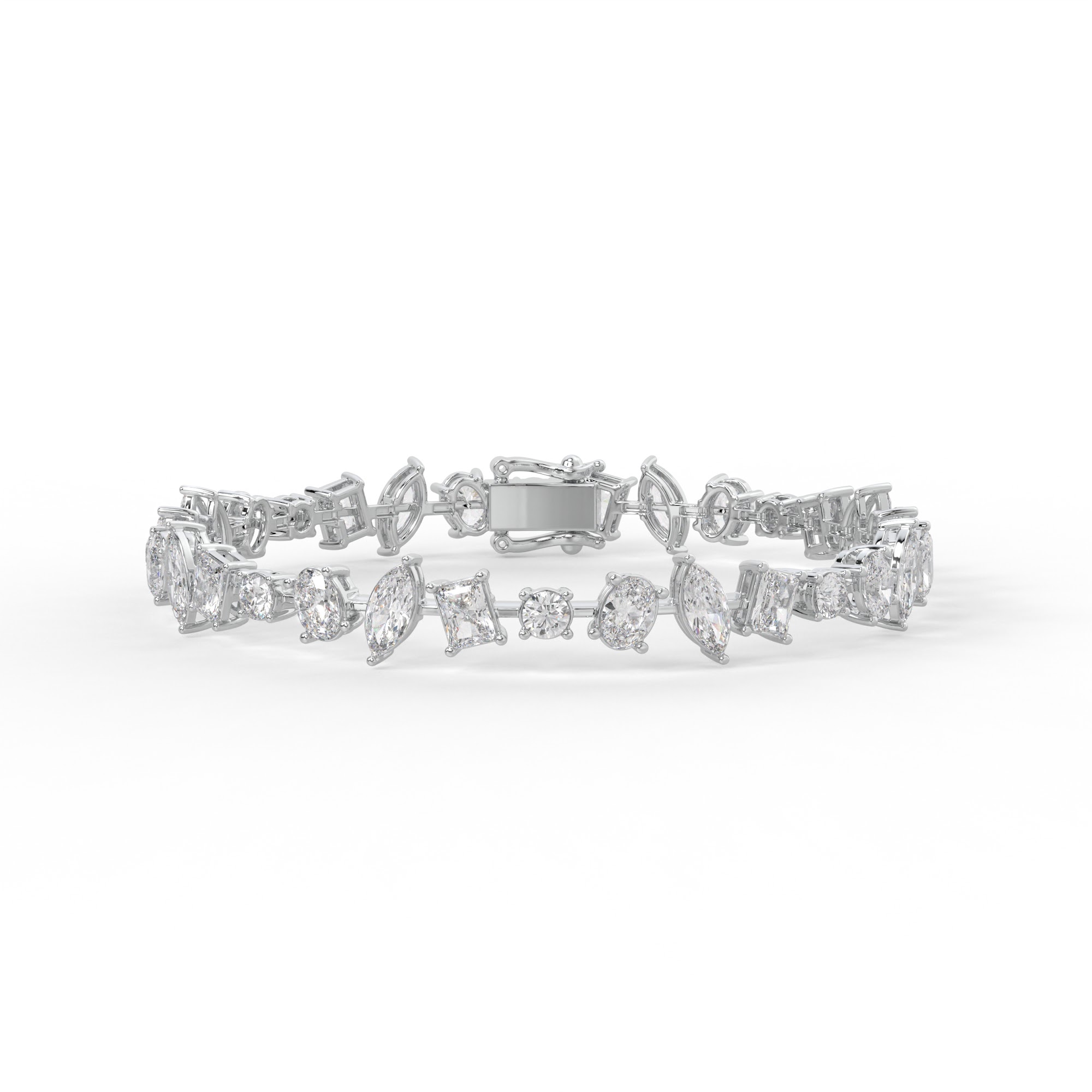 Mixed Shape Oval Marquise Emerald Round Diamond Tennis Bracelet